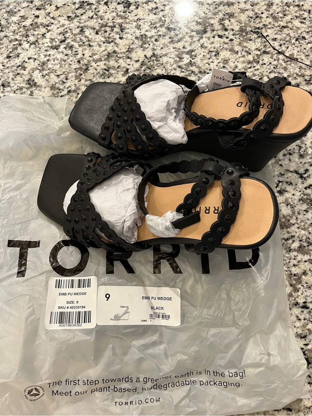 torrid Black Embossed Scallop Ankle Strap Wedges